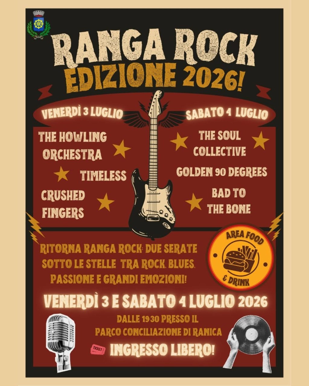 Ranga Rock torna ad animare l’estate: due serate di musica dal vivo al Parco Conciliazione.