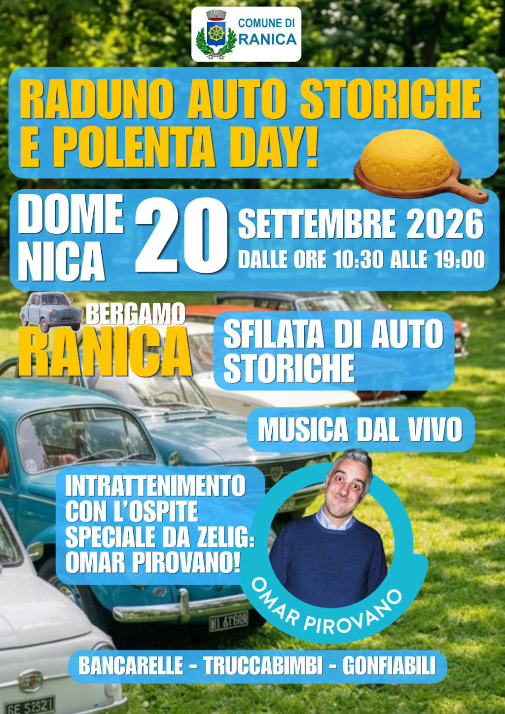 Motori d’epoca, tradizione e tante risate: Ranica si riaccende per il “Raduno Auto Storiche e Polenta Day”.